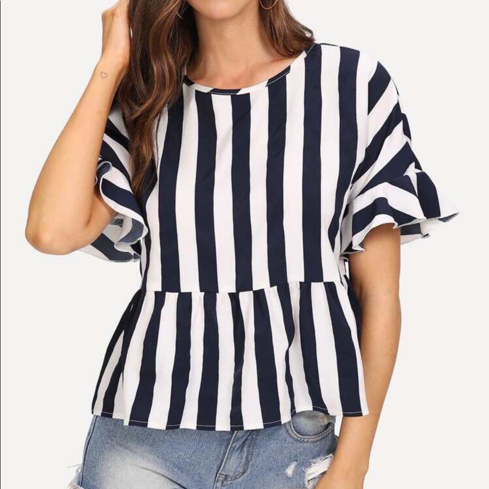 Striped short sleeve blouse